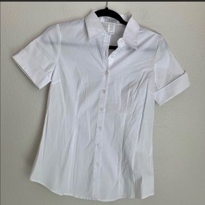 Le3no white short sleeve button down shirt